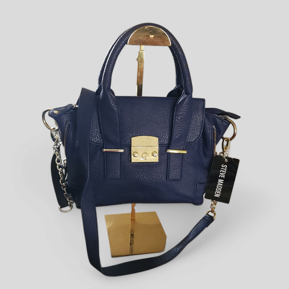 Steve Madden royal blue faux-leather Satchel shoulder bag.